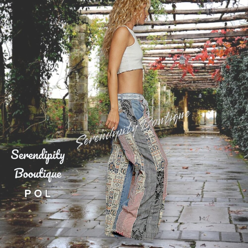 Boho Grunge Street Punk Denim Extreme Oversized Raw Edge Distressed Jeans - Picture 5 of 13